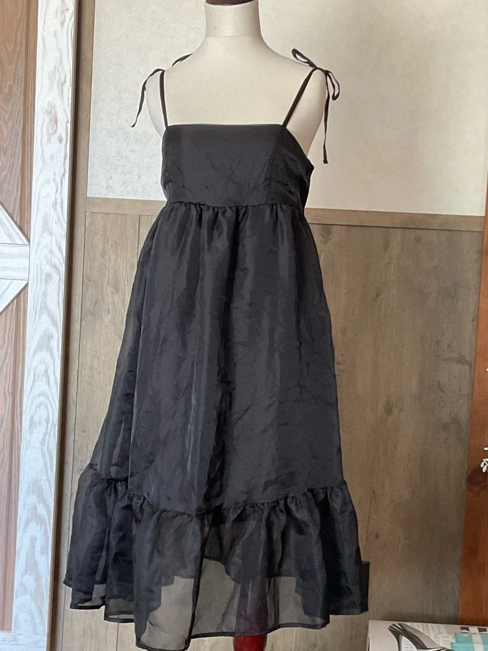 Wild Fable black sleeveless organza midi baby doll dress, size Medium - Picture 2 of 6